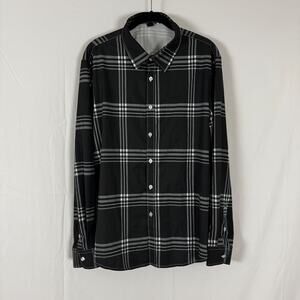 Manfinity Black Plaid Button-Up Long Sleeve Shirt Size L Stylish Modern Look